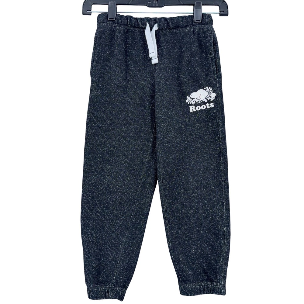 Roots Kids Sweatpants Size 6 Organic Cotton Polyester Black Speckled Joggers